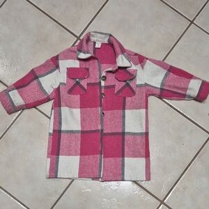 SHEIN Pink and White Plaid Kids Button Down Shirt
